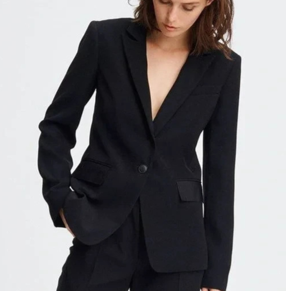 Rag & Bone Blazer Jacket Black Notch One Button Long Sleeve Grosgrain Trim 00 XS